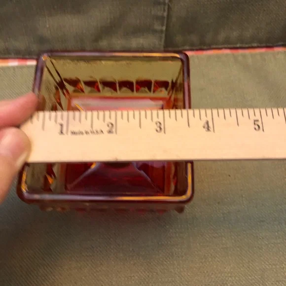 Vintage Amber and Red Glass Pedestal Bowl - Picture 6 of 6